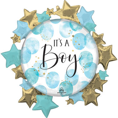 Foil Balloon - Shape - Round with Stars - "IT'S A Boy" - Watercolour